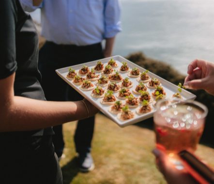 Guests help themselves to canapes at The Lodge