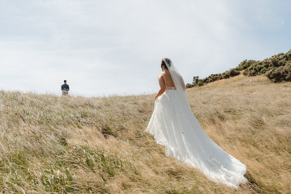 Couple doing first look on their wedding day